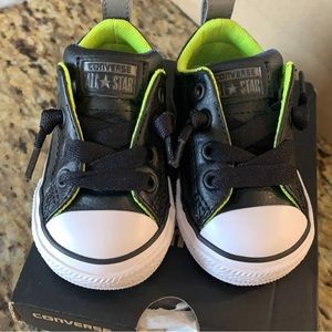 NEW Converse Chuck Taylor All Star Black Leather Lime Green Infant size 4